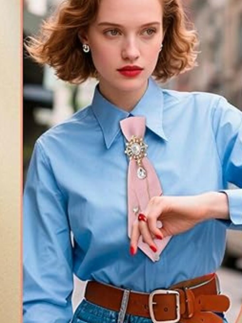 Rhinestone Women's Tie Light Pink with Crystal Jewels and Chains Dressy
